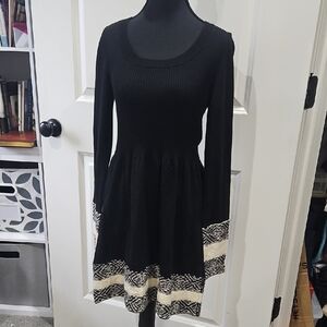 Cloud Chaser Black and Cream Long Sleeve Dress